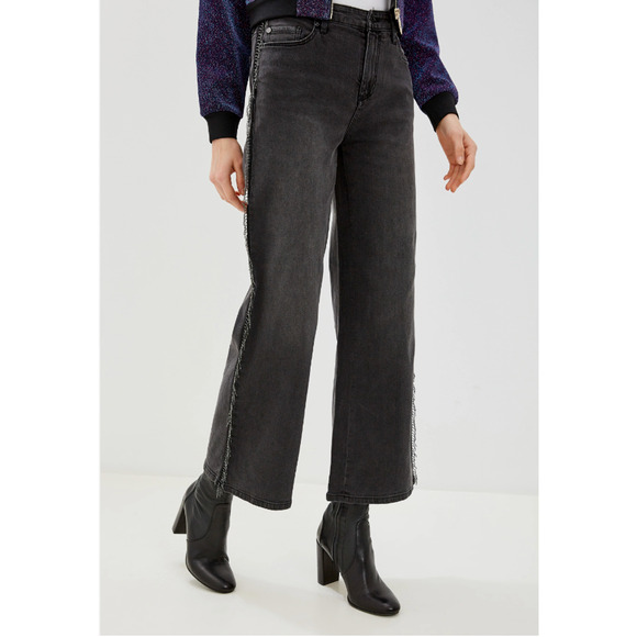 NWOT Armani Exchange Dark Gray J04 Wide Cropped Silver Beaded Fringe Jeans 27R - Picture 1 of 8